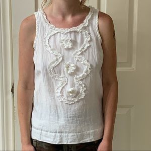 🌷3 for$25🌷J.Crew, US 2, White Ruffle Fabric Flower Sleeveless Side Zipper Top